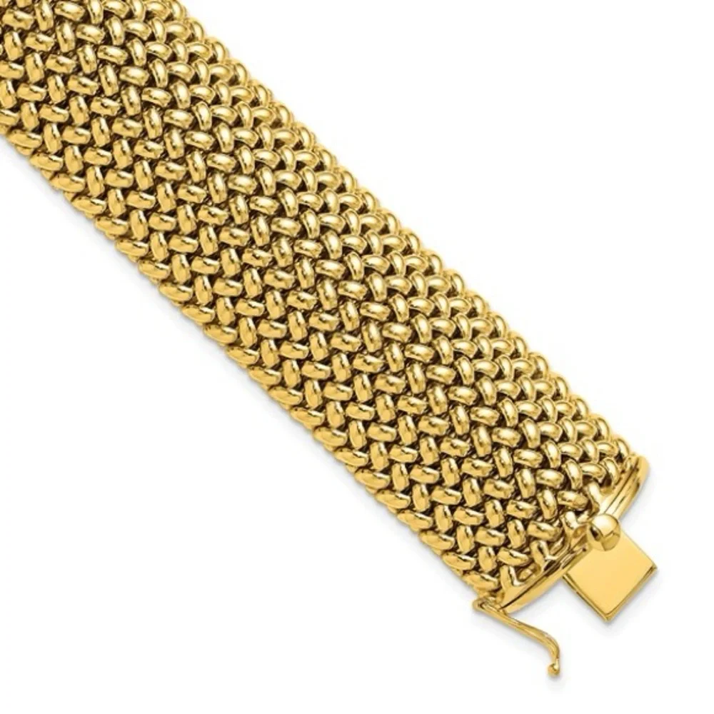 Herco 14K Gold Polished Mesh Bracelet – 22mm Wide, 7.5 Inch | Made in Italy